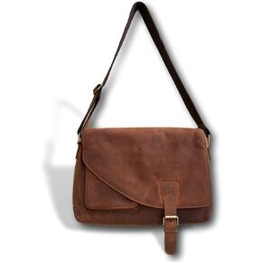 Genuine Soft Leather Messenger Bag | Handmade 16" Classic Leather Satchel Crossbody Bag by Kauri Design, Brown, Large in Kuwait