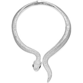 Women's Curved Alloy Cuff Snake Choker Necklace Costume Statement Snake Shape Collar Necklace Hip Hop Crystal Cocktail Snake Jewelry