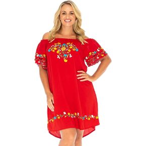 فستان باك فروم بالي للسيدات مطرز مكسيكي مقاس كبير لباس السباحة بوهو تونيك يغطي الكاجوال القصير والزهور رايون in Kuwait
