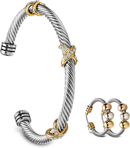 HokitVerse Bangle Bracelets for Women Dainty, Adjustable Bracelet with Rhinestone, Twisted Cable Girls Bracelets Cuff Bracelet, Stainless Steel Women's Bracelet, Jewelry for Women in Kuwait