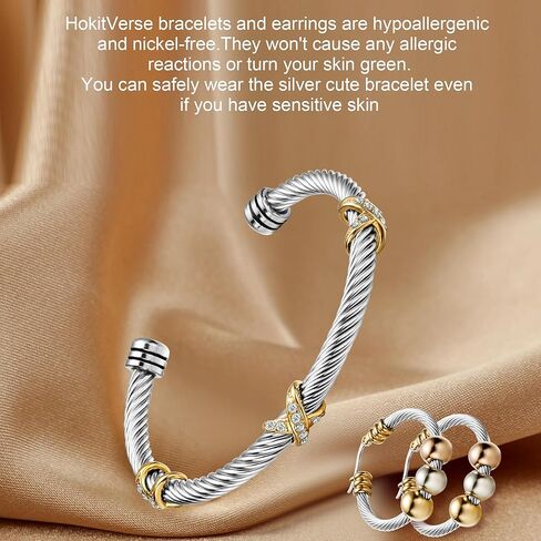 HokitVerse Bangle Bracelets for Women Dainty, Adjustable Bracelet with Rhinestone, Twisted Cable Girls Bracelets Cuff Bracelet, Stainless Steel Women's Bracelet, Jewelry for Women in Kuwait
