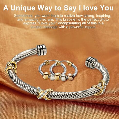HokitVerse Bangle Bracelets for Women Dainty, Adjustable Bracelet with Rhinestone, Twisted Cable Girls Bracelets Cuff Bracelet, Stainless Steel Women's Bracelet, Jewelry for Women in Kuwait