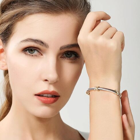 HokitVerse Bangle Bracelets for Women Dainty, Adjustable Bracelet with Rhinestone, Twisted Cable Girls Bracelets Cuff Bracelet, Stainless Steel Women's Bracelet, Jewelry for Women in Kuwait