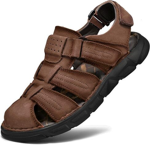 FIYIDYM Mens Sport Sandals Closed Toe Leather Sandals Outdoor Adjustable Fisherman Summer Beach Shoes in Saudi Arabia