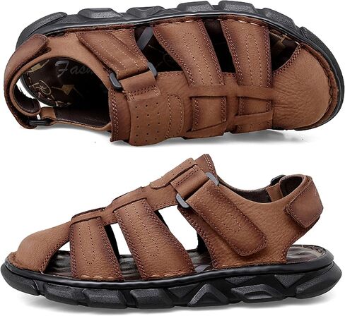 FIYIDYM Mens Sport Sandals Closed Toe Leather Sandals Outdoor Adjustable Fisherman Summer Beach Shoes in Saudi Arabia