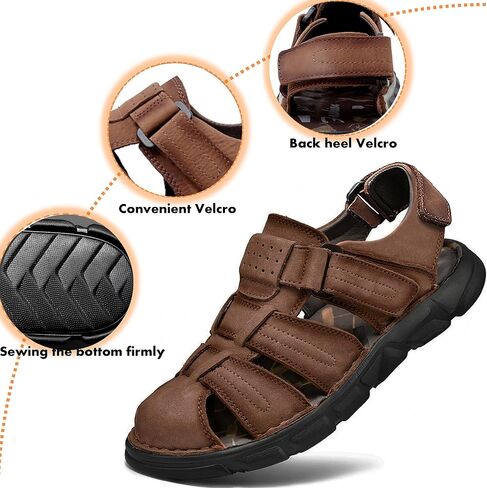 FIYIDYM Mens Sport Sandals Closed Toe Leather Sandals Outdoor Adjustable Fisherman Summer Beach Shoes in Saudi Arabia