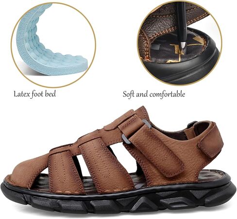 FIYIDYM Mens Sport Sandals Closed Toe Leather Sandals Outdoor Adjustable Fisherman Summer Beach Shoes in Saudi Arabia
