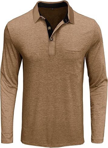 Mens Long Sleeve Polo Shirts Classic Button Down Golf Shirt Fashion Casual Moisture Wicking Shirts with Pocket in Saudi Arabia