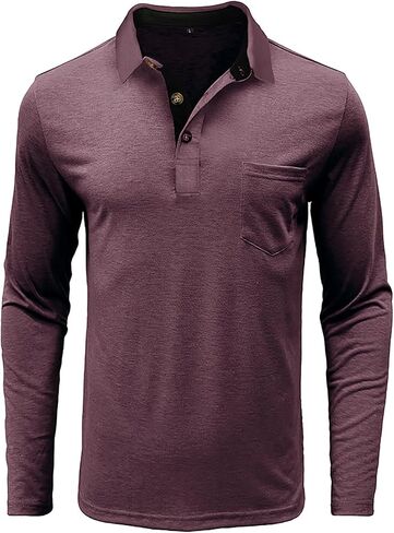 Mens Long Sleeve Polo Shirts Classic Button Down Golf Shirt Fashion Casual Moisture Wicking Shirts with Pocket in Saudi Arabia