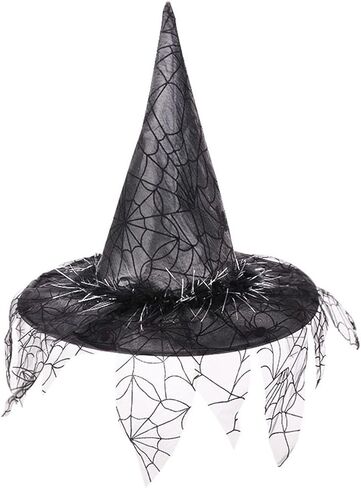 UTTPLL Halloween-Witch-Accessory-Cosplay للسيدات قبعات ساحرة مكشكشة قابلة للطي أغطية رأس ساحرة للحفلات السحرية للفتيات قبعة واسعة الحواف مدببة لعيد الميلاد الكرنفالات السوداء in Saudi Arabia