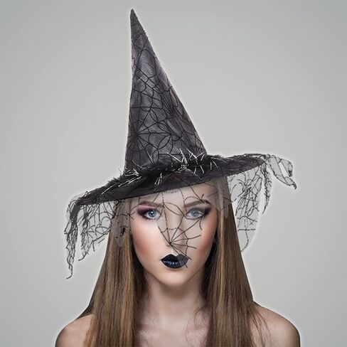 UTTPLL Halloween-Witch-Accessory-Cosplay للسيدات قبعات ساحرة مكشكشة قابلة للطي أغطية رأس ساحرة للحفلات السحرية للفتيات قبعة واسعة الحواف مدببة لعيد الميلاد الكرنفالات السوداء in Saudi Arabia