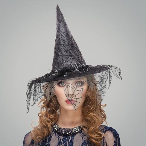 UTTPLL Halloween-Witch-Accessory-Cosplay للسيدات قبعات ساحرة مكشكشة قابلة للطي أغطية رأس ساحرة للحفلات السحرية للفتيات قبعة واسعة الحواف مدببة لعيد الميلاد الكرنفالات السوداء in Saudi Arabia