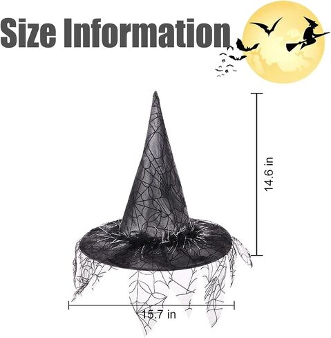 UTTPLL Halloween-Witch-Accessory-Cosplay للسيدات قبعات ساحرة مكشكشة قابلة للطي أغطية رأس ساحرة للحفلات السحرية للفتيات قبعة واسعة الحواف مدببة لعيد الميلاد الكرنفالات السوداء in Saudi Arabia