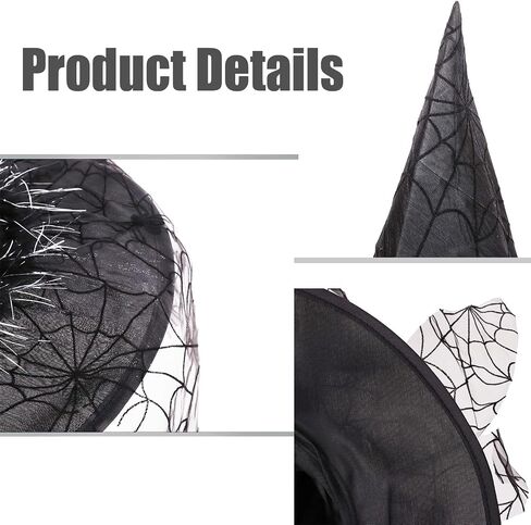 UTTPLL Halloween-Witch-Accessory-Cosplay للسيدات قبعات ساحرة مكشكشة قابلة للطي أغطية رأس ساحرة للحفلات السحرية للفتيات قبعة واسعة الحواف مدببة لعيد الميلاد الكرنفالات السوداء in Saudi Arabia
