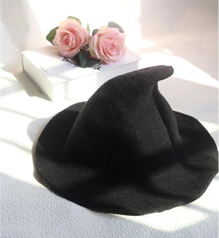 UTTPLL Halloween-Witch-Accessory-Cosplay للسيدات قبعات ساحرة مكشكشة قابلة للطي أغطية رأس ساحرة للحفلات السحرية للفتيات قبعة واسعة الحواف مدببة لعيد الميلاد الكرنفالات السوداء in Saudi Arabia