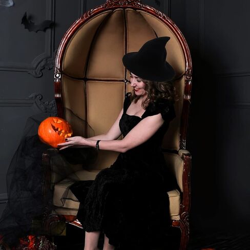 UTTPLL Halloween-Witch-Accessory-Cosplay للسيدات قبعات ساحرة مكشكشة قابلة للطي أغطية رأس ساحرة للحفلات السحرية للفتيات قبعة واسعة الحواف مدببة لعيد الميلاد الكرنفالات السوداء in Saudi Arabia