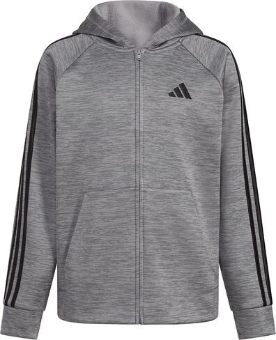 adidas Boys' Zip Front Indicator Hooded Jacket, Charcoal Heather Grey in Saudi Arabia