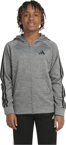 adidas Boys' Zip Front Indicator Hooded Jacket, Charcoal Heather Grey in Saudi Arabia