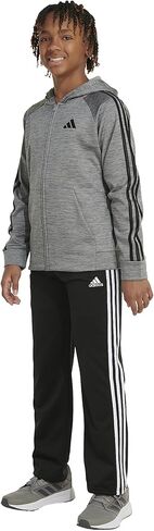 adidas Boys' Zip Front Indicator Hooded Jacket, Charcoal Heather Grey in Saudi Arabia