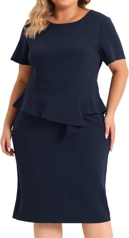 فساتين Agnes Orinda مقاس كبير من Peplum Bodycon للنساء بأكمام قصيرة وفستان مكشكش للعمل in Kuwait