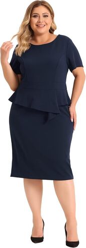 فساتين Agnes Orinda مقاس كبير من Peplum Bodycon للنساء بأكمام قصيرة وفستان مكشكش للعمل in Kuwait