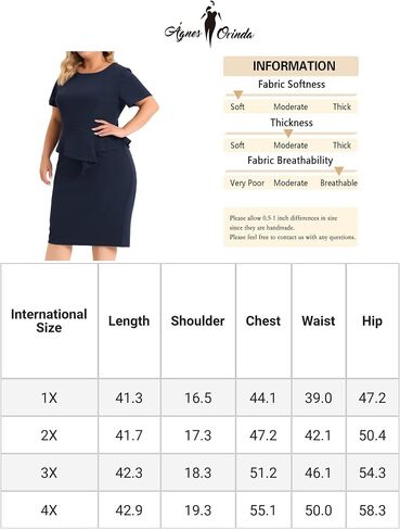 فساتين Agnes Orinda مقاس كبير من Peplum Bodycon للنساء بأكمام قصيرة وفستان مكشكش للعمل in Kuwait