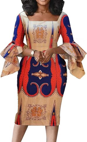 Cololura Women Three-Quarter Sleeve Flared Mid-Calf Elegant High Waist Formal Bodycon Midi Dress in Saudi Arabia