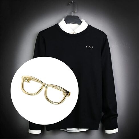 LATINDAY Gold Color Frame Round Glasses Style Brooches Small Size Hollow Badge Pin Fashion Men Women Brooches Office Suit Dress Shirt Collar Buckle Lapel Pins Trendy Accessories Jewelry, Alloy Steel, in Kuwait