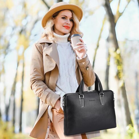 حقيبة جلدية للنساء من بانوس، حقيبة عمل سوداء 14 بوصة، حقيبة عمل الكمبيوتر المحمول حقيبة ملحق in Kuwait