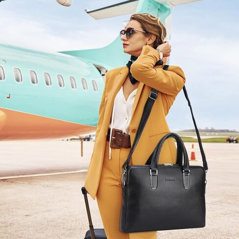 حقيبة جلدية للنساء من بانوس، حقيبة عمل سوداء 14 بوصة، حقيبة عمل الكمبيوتر المحمول حقيبة ملحق in Kuwait