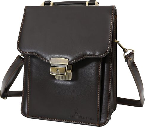 DEERLUX Leather Messenger Tablet Bag Briefcase, One Size, Small Brown in Saudi Arabia