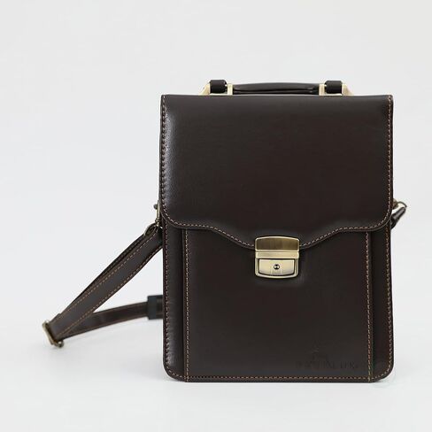 DEERLUX Leather Messenger Tablet Bag Briefcase, One Size, Small Brown in Saudi Arabia