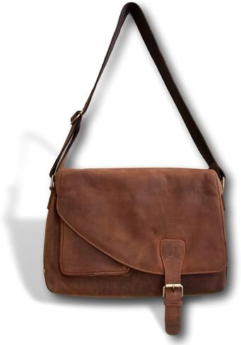 Genuine Soft Leather Messenger Bag | Handmade 16" Classic Leather Satchel Crossbody Bag by Kauri Design, Brown, Large in Kuwait