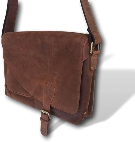Genuine Soft Leather Messenger Bag | Handmade 16" Classic Leather Satchel Crossbody Bag by Kauri Design, Brown, Large in Kuwait