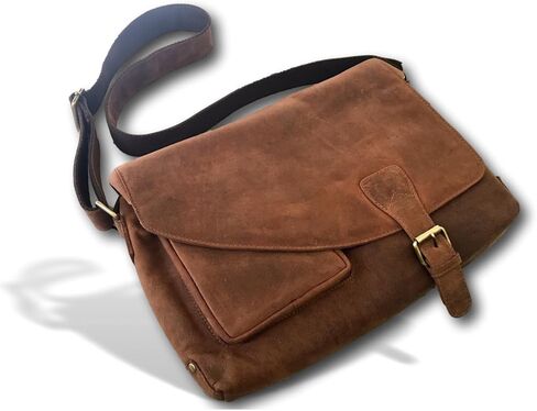 Genuine Soft Leather Messenger Bag | Handmade 16" Classic Leather Satchel Crossbody Bag by Kauri Design, Brown, Large in Kuwait
