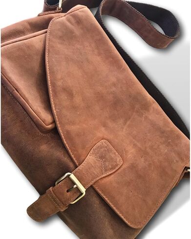 Genuine Soft Leather Messenger Bag | Handmade 16" Classic Leather Satchel Crossbody Bag by Kauri Design, Brown, Large in Kuwait