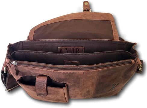 Genuine Soft Leather Messenger Bag | Handmade 16" Classic Leather Satchel Crossbody Bag by Kauri Design, Brown, Large in Kuwait
