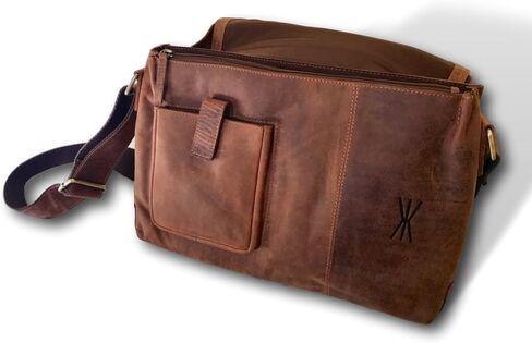 Genuine Soft Leather Messenger Bag | Handmade 16" Classic Leather Satchel Crossbody Bag by Kauri Design, Brown, Large in Kuwait