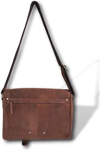 Genuine Soft Leather Messenger Bag | Handmade 16" Classic Leather Satchel Crossbody Bag by Kauri Design, Brown, Large in Kuwait