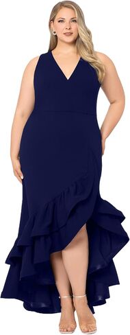Betsy & Adam Women's V-Neck Hi Low Ruffle Scuba Crepe Dress in Saudi Arabia