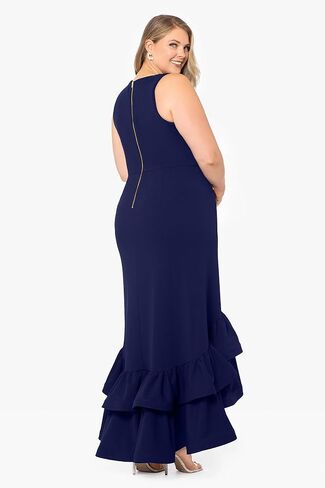 Betsy & Adam Women's V-Neck Hi Low Ruffle Scuba Crepe Dress in Saudi Arabia