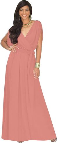 KOH KOH Womens Long Semi-Formal Short Sleeve V-Neck Floor Length Maxi Dress Gown in Saudi Arabia