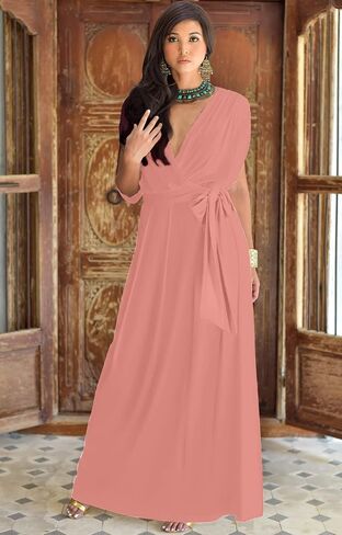 KOH KOH Womens Long Semi-Formal Short Sleeve V-Neck Floor Length Maxi Dress Gown in Saudi Arabia