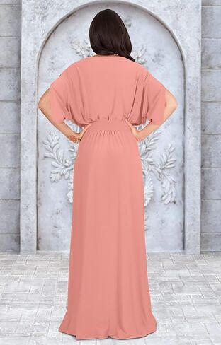 KOH KOH Womens Long Semi-Formal Short Sleeve V-Neck Floor Length Maxi Dress Gown in Saudi Arabia