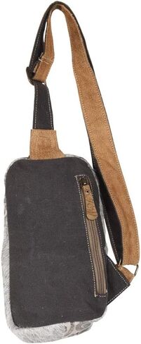 Myra Bag Top Zipper Upcycled Canvas & Cowhide Fanny Pack S-1300, Brown, Size 8.0 in Saudi Arabia