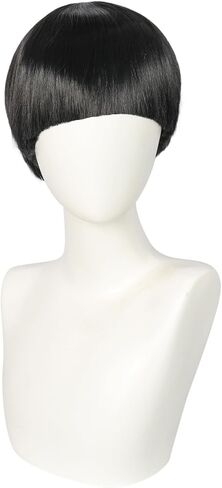 Anogol Hair Cap + Short Black Bowl Cut Wig Mushroom Wigs with Bangs for Men Boys Women Funny Wigs for Movie Halloween Cosplay Costume Party in Saudi Arabia
