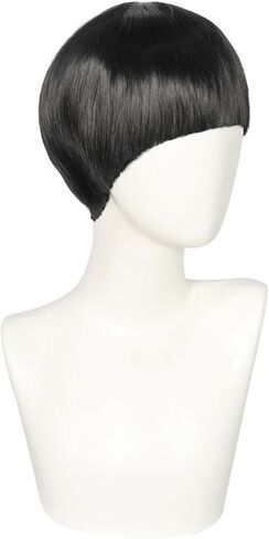 Anogol Hair Cap + Short Black Bowl Cut Wig Mushroom Wigs with Bangs for Men Boys Women Funny Wigs for Movie Halloween Cosplay Costume Party in Saudi Arabia