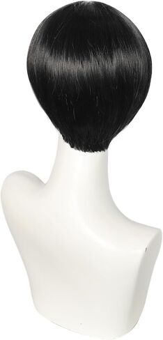 Anogol Hair Cap + Short Black Bowl Cut Wig Mushroom Wigs with Bangs for Men Boys Women Funny Wigs for Movie Halloween Cosplay Costume Party in Saudi Arabia