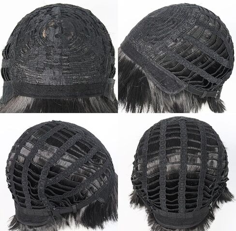 Anogol Hair Cap + Short Black Bowl Cut Wig Mushroom Wigs with Bangs for Men Boys Women Funny Wigs for Movie Halloween Cosplay Costume Party in Saudi Arabia