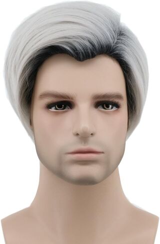 karlery Mens Short Straight Dark Root White Wig Two Tone Halloween Costume Cosplay Wig in Saudi Arabia
